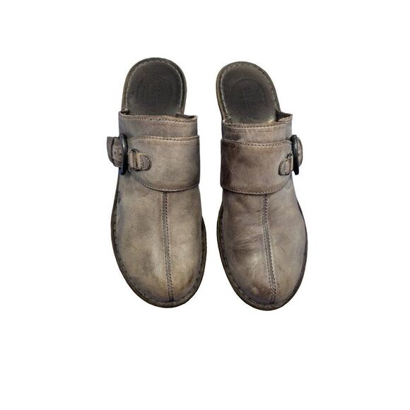 BORN Brown / Gray Leather Slip On Clog Women's Size 10 Shoe Mule Buckle Strap - Picture 8 of 16